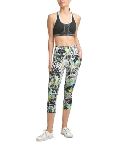 Calvin Klein Performance Printed Cropped Leggings In Lime Zest In Green