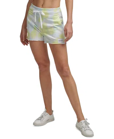 Calvin Klein Performance Printed French Terry Shorts In Kensington Lime Zest In White