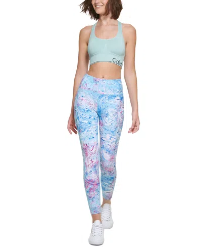 Calvin Klein Performance Printed High-rise 7/8 Leggings In Marble Sea Level