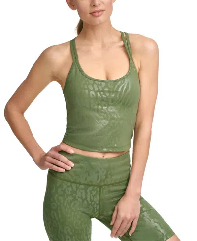 Calvin Klein Performance Printed Strappy-back Tank Top In Animal Transform Bonsai In Green