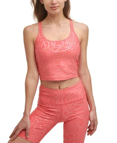 Calvin Klein Performance Printed Strappy-back Tank Top In Logo Line Radiance In Pink