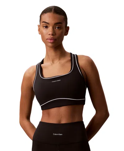 Calvin Klein Performance Regular Icon Sport Piping Racerback Sport Bra, Gws6k349 In Black