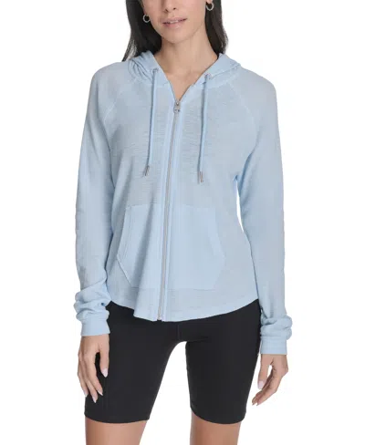 Calvin Klein Performance Ruched-sleeve Zip Hoodie In Blue