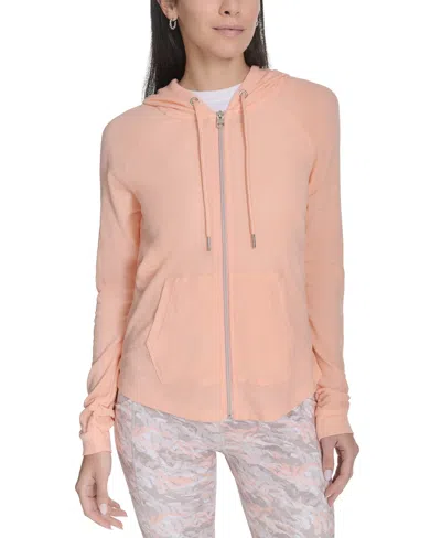 Calvin Klein Performance Ruched-sleeve Zip Hoodie In Pink