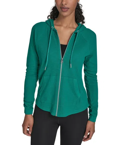 Calvin Klein Performance Ruched-sleeve Zip Hoodie In Green