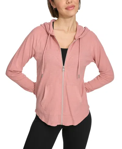 Calvin Klein Performance Ruched-sleeve Zip Hoodie, Xs-3x In Ash Rose