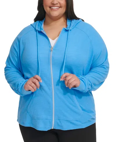 Calvin Klein Performance Ruched-sleeve Zip Hoodie, Xs-3x In Azure Blue