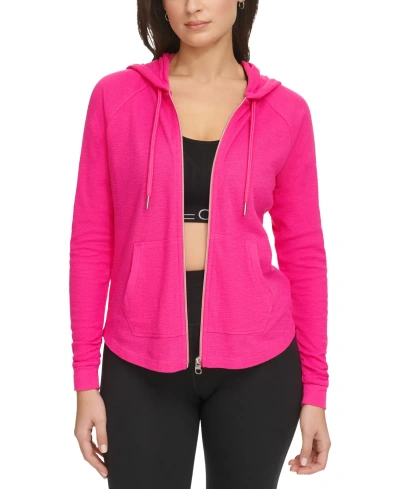 Calvin Klein Performance Ruched-sleeve Zip Hoodie, Xs-3x In Electric Pink