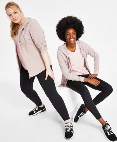 Calvin Klein Performance Ruched-sleeve Zip Hoodie, Xs-3x In Evening Sand
