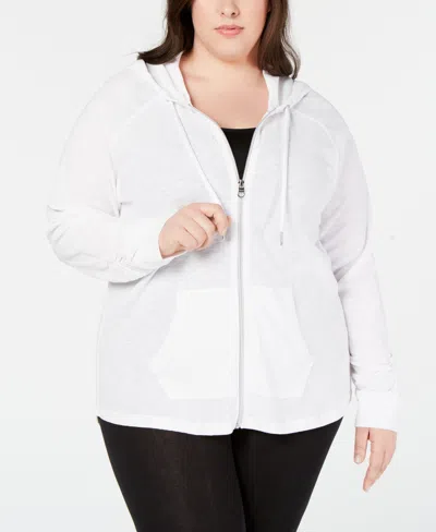 Calvin Klein Performance Women's Fleece Long-sleeve Zip-front Hoodie In Cloud