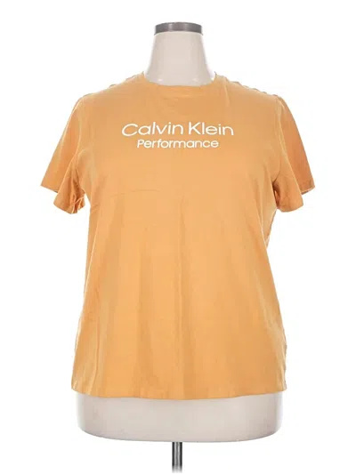 Pre-owned Calvin Klein Performance Short Sleeve Top Orange Crew Neck Tops
