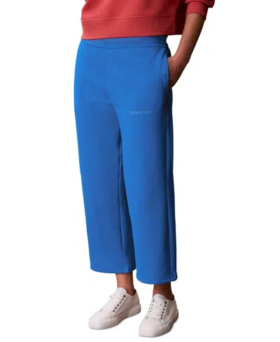 Calvin Klein Performance Women's Brushed Cropped Wide-leg Sweatpants In Blue