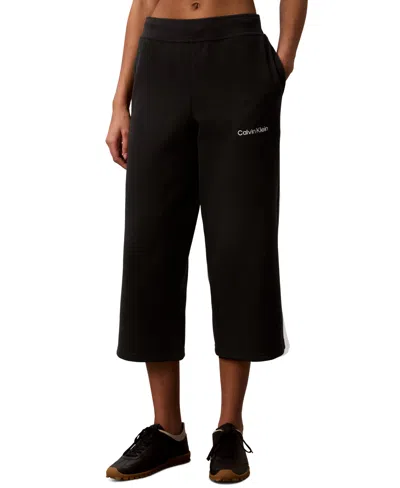 Calvin Klein Performance Women's Brushed Cropped Wide-leg Sweatpants In Black