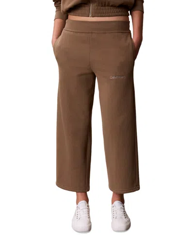 Calvin Klein Performance Women's Brushed Cropped Wide-leg Sweatpants In Brown
