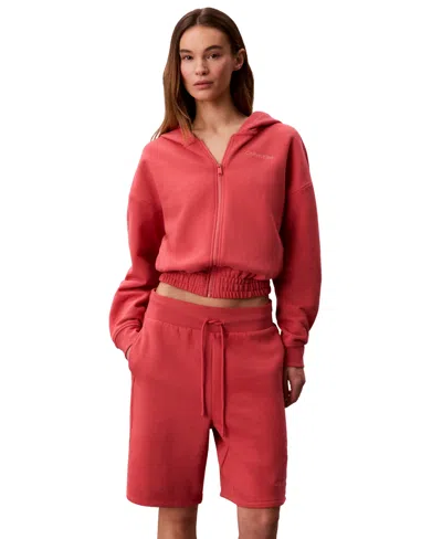 Calvin Klein Performance Women's Brushed French Terry Full Zip Hoodie In Red