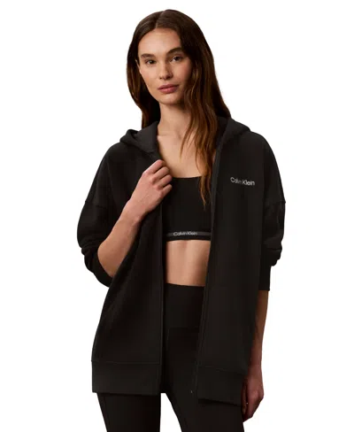 Calvin Klein Performance Women's Brushed French Terry Full-zip Hoodie In Black