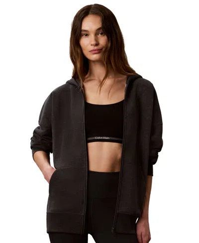 Calvin Klein Performance Women's Brushed French Terry Full-zip Hoodie In Black