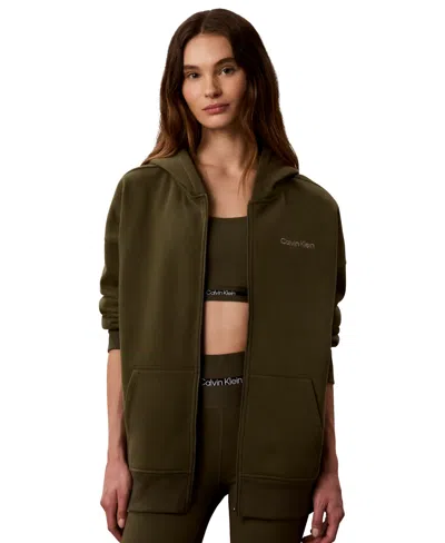 Calvin Klein Performance Women's Brushed French Terry Full-zip Hoodie In Green
