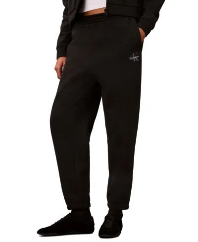 Calvin Klein Performance Women's Brushed French Terry Monologo Mid-rise Joggers In Black