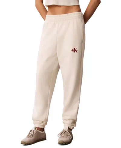 Calvin Klein Performance Women's Brushed French Terry Monologo Mid-rise Joggers In Neutral