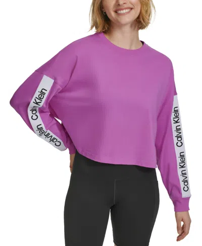 Calvin Klein Performance Women s Cotton Logo stripe Long sleeve T shirt In Hydrangea ModeSens