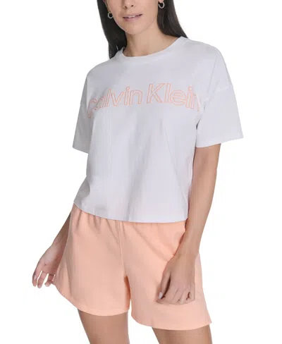 Calvin Klein Performance Women's Cotton Puff-logo Cropped T-shirt In White