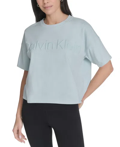 Calvin Klein Performance Women's Cotton Puff-logo T-shirt In Blue