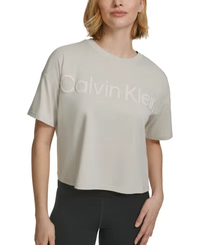 Calvin Klein Performance Women's Cotton Raised Logo Cropped T-shirt In Porcini