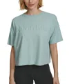 Calvin Klein T-shirt Women Blue Raised Logo Cropped Top Performance Fts622 In Blue