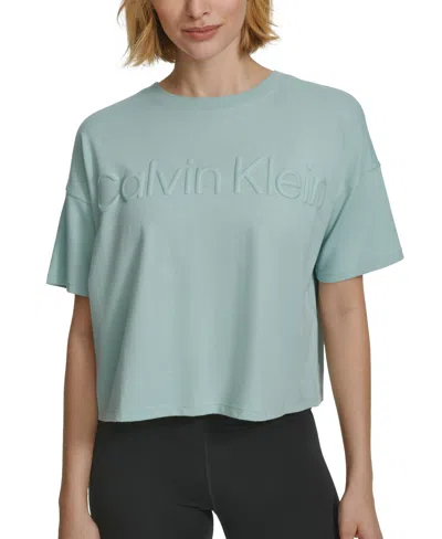 Calvin Klein Performance Women's Cotton Raised Logo Cropped T-shirt In Sea Level