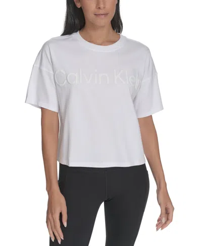 Calvin Klein Performance Women's Cotton Raised Logo Cropped T-shirt In White