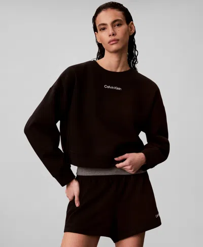 Calvin Klein Performance Women's Crewneck Long-sleeve Sweatshirt In Black