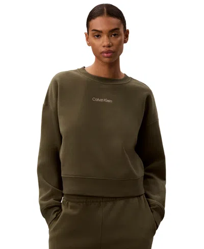 Calvin Klein Performance Women's Crewneck Long-sleeve Sweatshirt In Fatigue