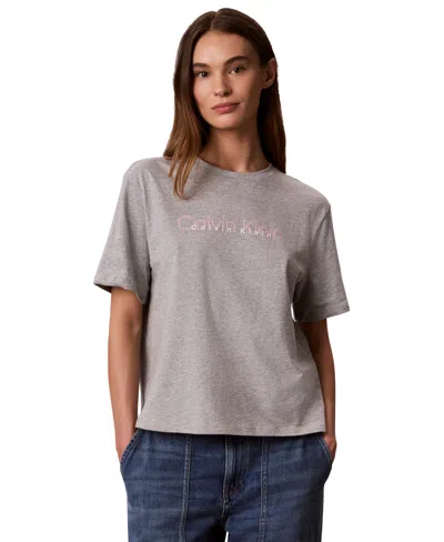 Calvin Klein Performance Women's Double Logo High Hip T-shirt In Gray