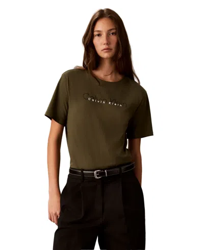 Calvin Klein Performance Women's Double Logo High Hip T-shirt In Brown