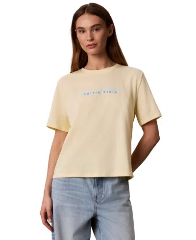 Calvin Klein Performance Women's Double Logo High Hip T-shirt In Neutral