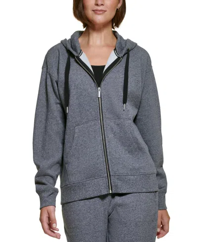 Calvin Klein Performance Women's Fleece Long-sleeve Zip-front Hoodie In Black