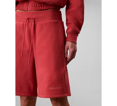 Calvin Klein Performance Women's Fleece Mid Rise Shorts In Red