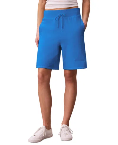 Calvin Klein Performance Women's Fleece Mid Rise Shorts In Blue