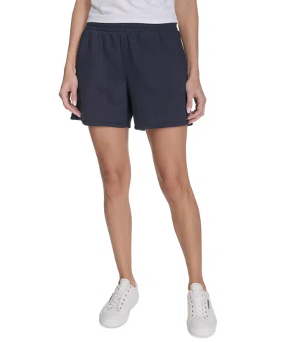 Calvin Klein Performance Women's Fleece Smocked-waistband Shorts In Blue