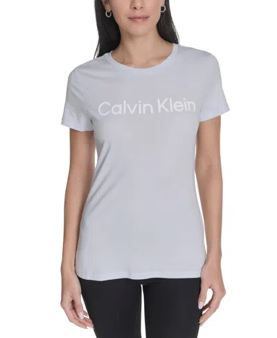Calvin Klein Performance Women's Flocked-logo Crewneck T-shirt In Gray