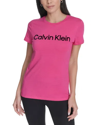 Calvin Klein Performance Women's Flocked-logo Crewneck T-shirt