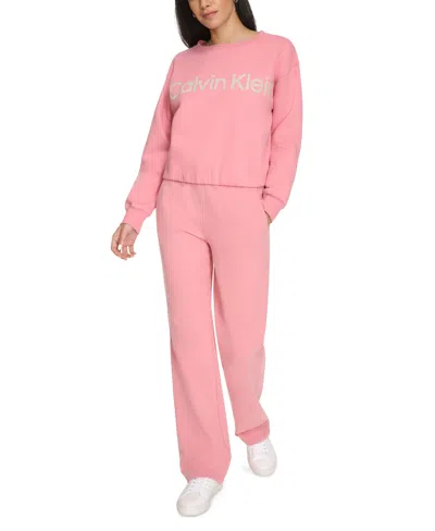 CALVIN KLEIN PERFORMANCE WOMEN'S FLOCKED-LOGO FLEECE SWEATSHIRT