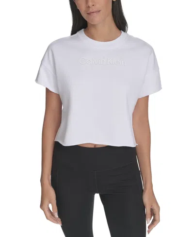 Calvin Klein Performance Women's French Terry 2-tone Logo Crop T-shirt In White
