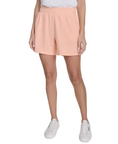 Calvin Klein Performance Women's French Terry Smocked-waist Shorts In Orange