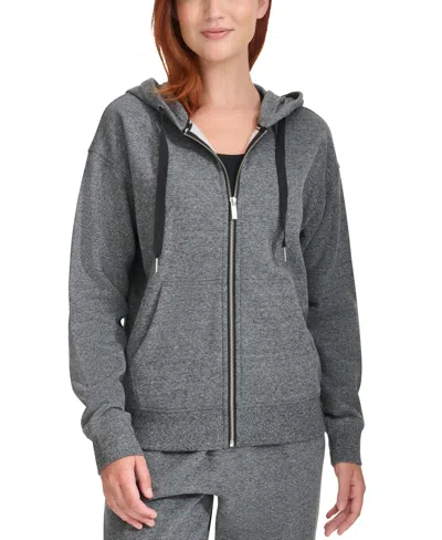Calvin Klein Performance Women's Fleece Long-sleeve Zip-front Hoodie In Black Heather