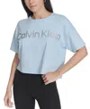 Calvin Klein Performance Women's Glitter Logo High-low Cropped Tee In Blue
