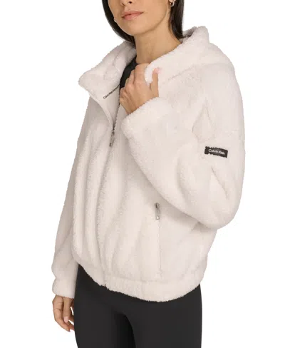Calvin Klein Performance Women's Hooded Sherpa Jacket In Cloud