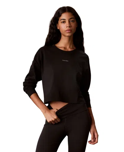 Calvin Klein Performance Women's Icon Long-sleeve Graphic Crop T-shirt In Black