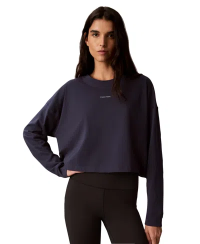Calvin Klein Performance Women's Icon Long-sleeve Graphic Crop T-shirt In Blue